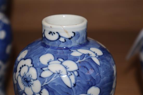 Five 19th century Chinese blue and white vases, three covers tallest 28cm